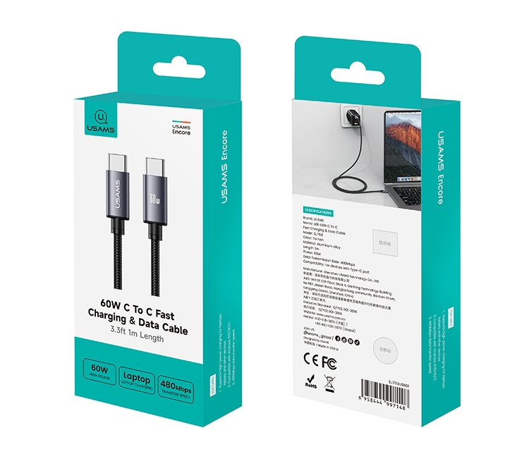 Cáp Sạc Nhanh C to C USAMS SJ769 U91 60W (1.2m, 480Mbps)