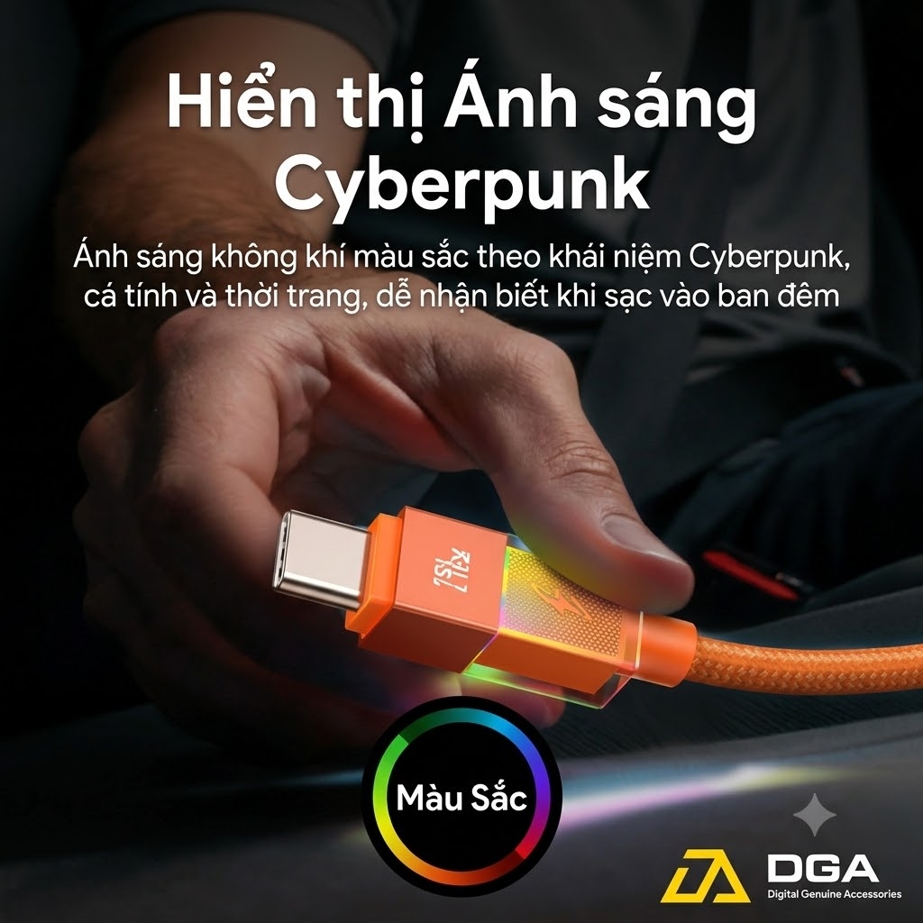 Cáp Sạc Nhanh C to C USAMS SJ775 U93 240W (PD3.1, 1.2m, Cyberpunk Light Effect, 480Mbps)