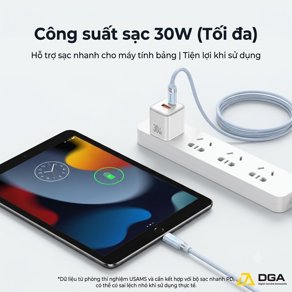 Cáp Sạc Nhanh C to Lightning USAMS SJ652 30W (Digital Display, 1.2m, 480Mbps, Right-angle cable)