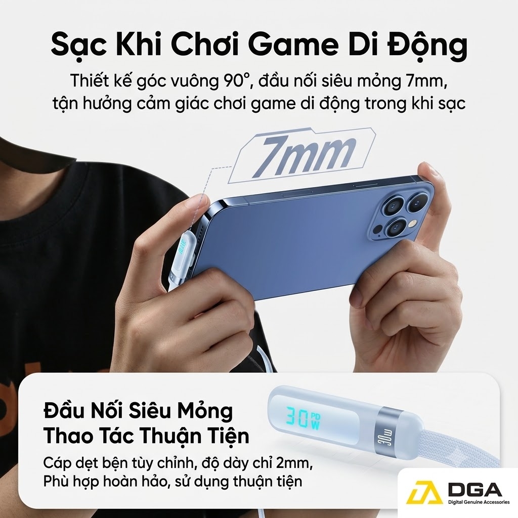 Cáp Sạc Nhanh C to Lightning USAMS SJ652 30W (Digital Display, 1.2m, 480Mbps, Right-angle cable)