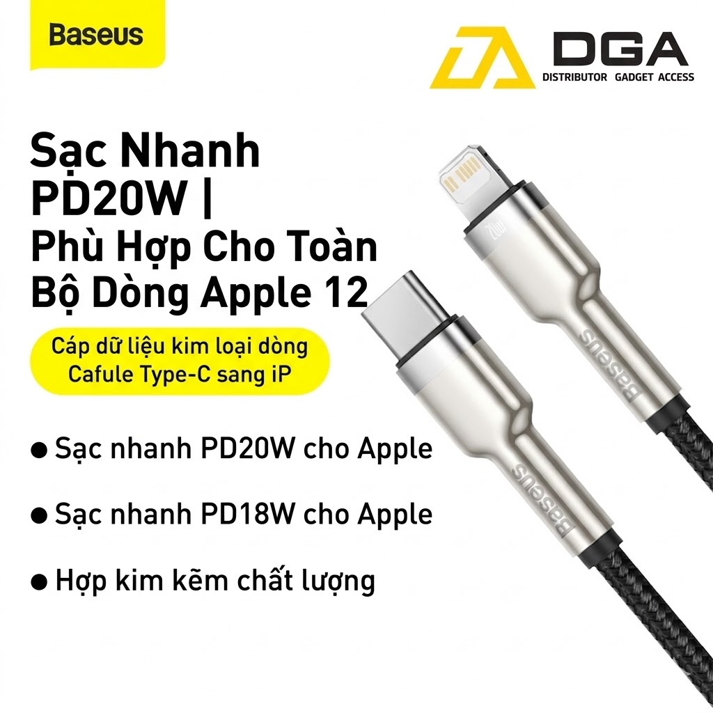 Cáp sạc nhanh C to Lightning 20W cho iPhone 12 Series Baseus Cafule Metal Series