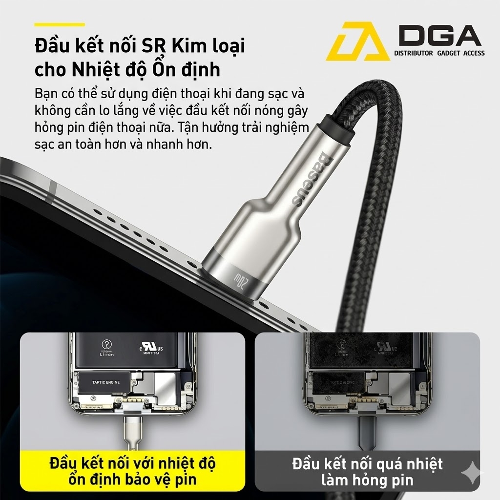 Cáp sạc nhanh C to Lightning 20W cho iPhone 12 Series Baseus Cafule Metal Series