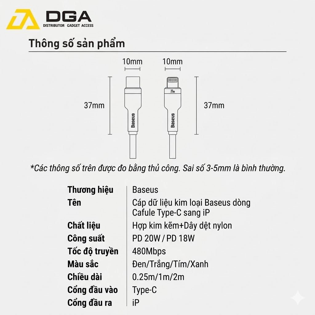 Cáp sạc nhanh C to Lightning 20W cho iPhone 12 Series Baseus Cafule Metal Series
