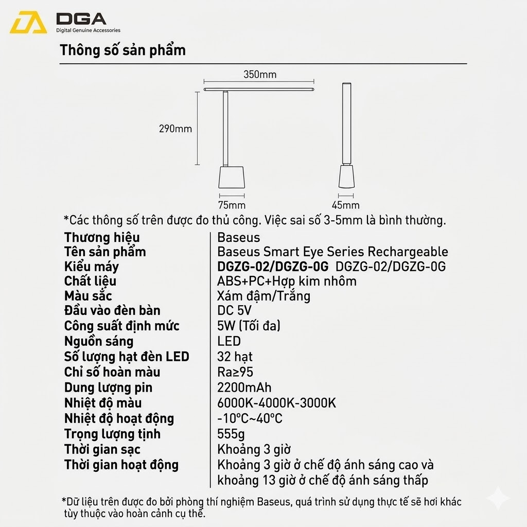 Đèn để bàn thông minh Baseus Smart Eye Series Charging Folding Reading Desk Lamp