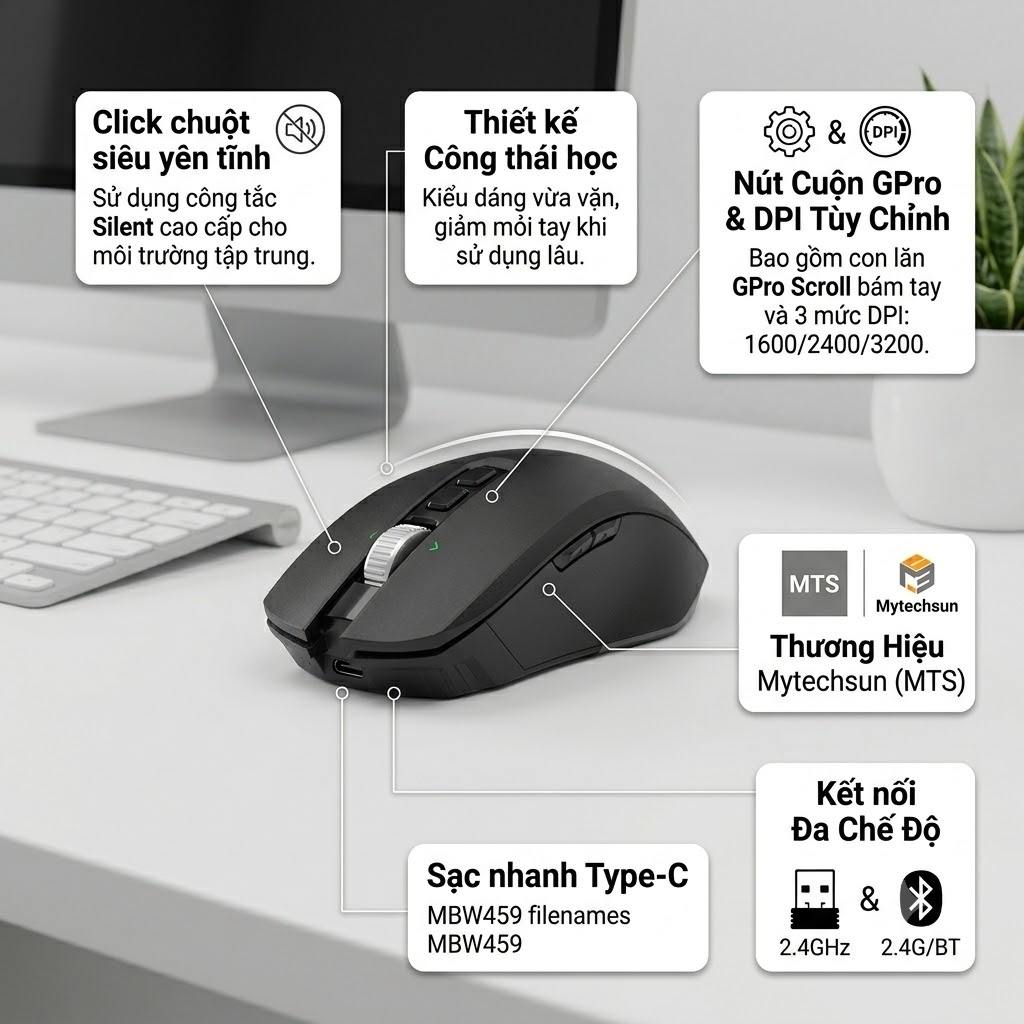 Chuột Không Dây Mytechsun MBW458 Silent