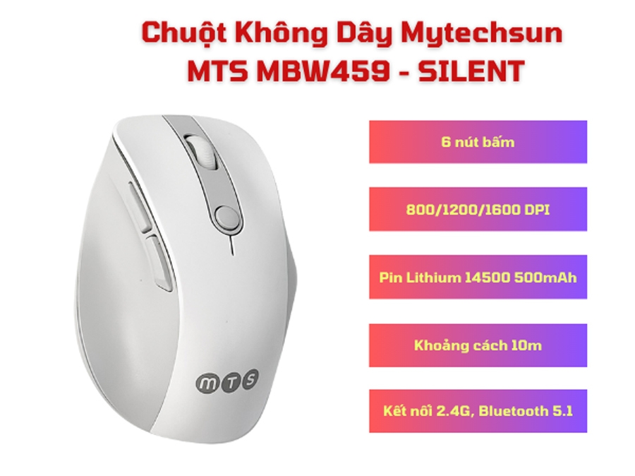 Chuột Không Dây Mytechsun MBW459 Silent: Chuột Bluetooth Dual Mode, Pin Sạc lên đến 30 Ngày
