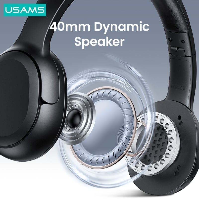 Tai Nghe Chụp Tai USAMS YG23 (Bluetooth v5.3, 300mAh, 40hrs, 3D Stereo Sound, HD calls, thumping bass, customized 3D stereo sound, immersive music listening)
