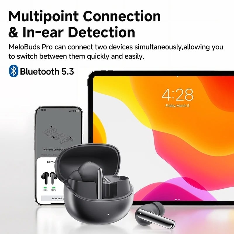 Tai Nghe Không Dây TWS QCY Melobuds Pro ANC (Bluetooth v5.3, 8.5H, LDAC, Hi-Res Audio, ENC)