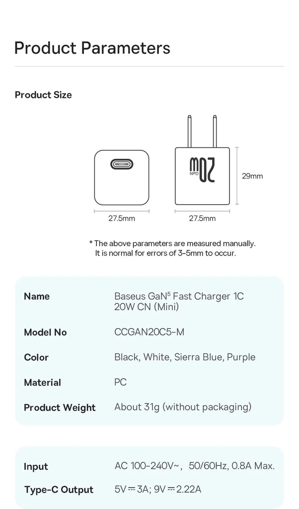 Cóc Sạc Nhanh 20W Baseus GaN5 Fast Charger 1 cổng sạc dùng cho iphone