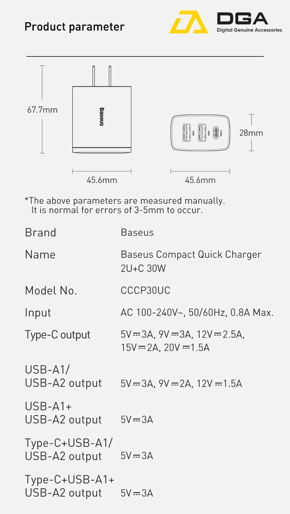 Cóc sạc nhanh siêu nhỏ gọn Baseus Compact Quick Charger 30W