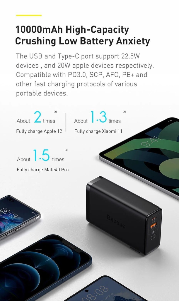 Sạc dự phòng tích hợp cóc sạc Baseus Power Station 4 Hybrid GaN công suất 10000mAh 87W  Power Bank Adaptor
