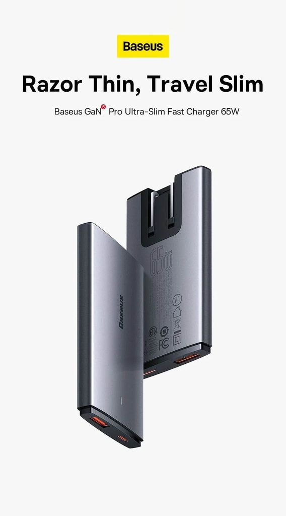 Củ sạc Baseus 65W GaN5 Pro Ultra-Slim siêu mỏng kèm cáp sạc 100W
