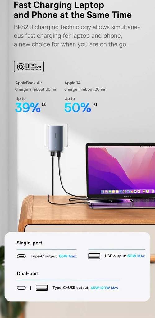 Củ sạc Baseus 65W GaN5 Pro Ultra-Slim siêu mỏng kèm cáp sạc 100W