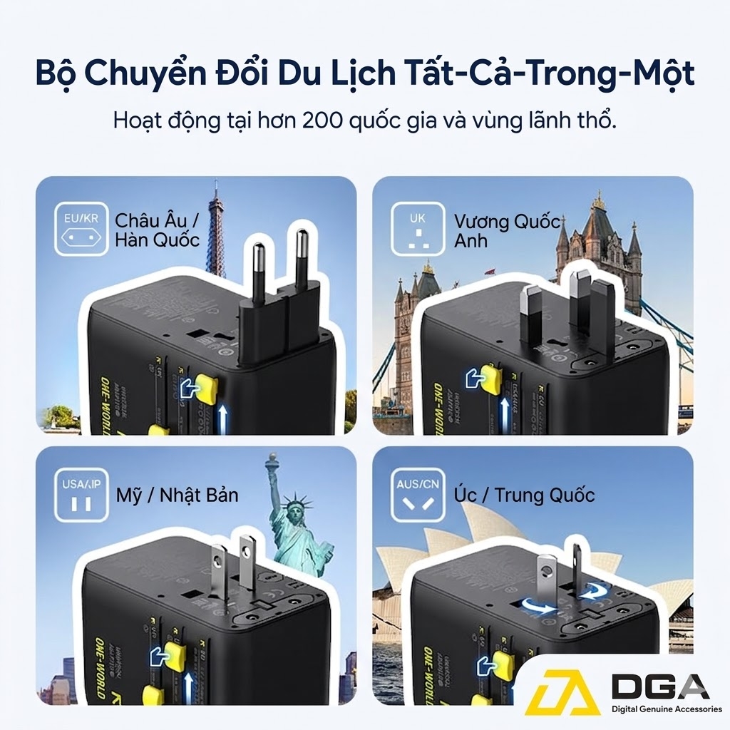 Củ Sạc Du Lịch Baseus PicoGo AG11 45W: Đa Năng 6-in-1, Tự Cuộn Dây