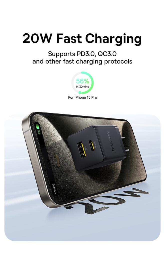 Củ Sạc Nhanh Baseus Palm C+U 20W (For iPhone/iPad/Samsung/Google Pixel)