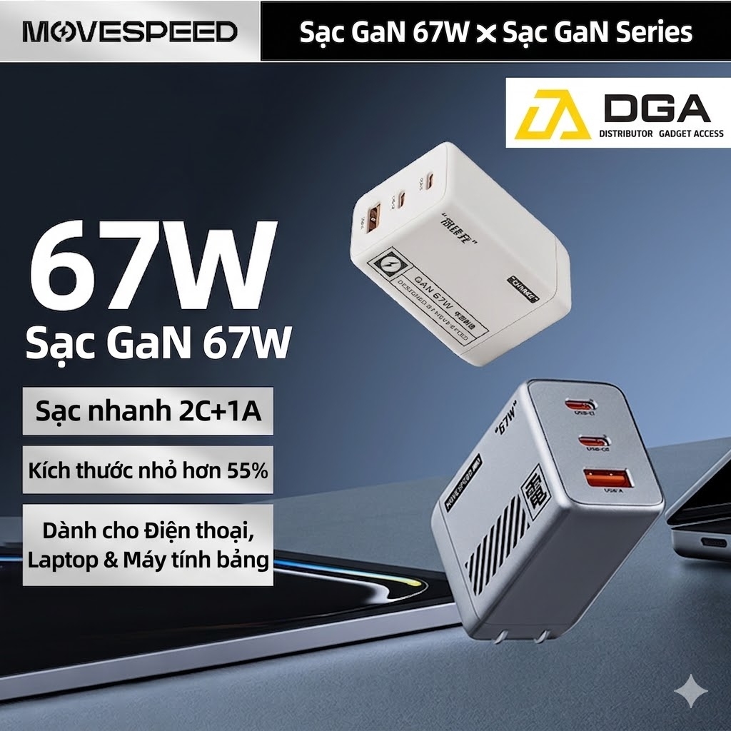 Củ sạc nhanh Movespeed CG106S 67W Super GaN Sạc Laptop - Chính hãng VN