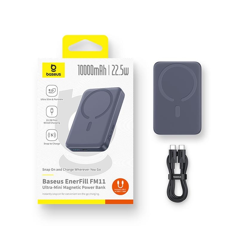 Pin Dự Phòng Không Dây Baseus EnerFill FM11 Ultra-Mini 10000mAh 22.5W (Sạc Không Dây 15W, Kèm Cáp C to C 0.3m 60W)
