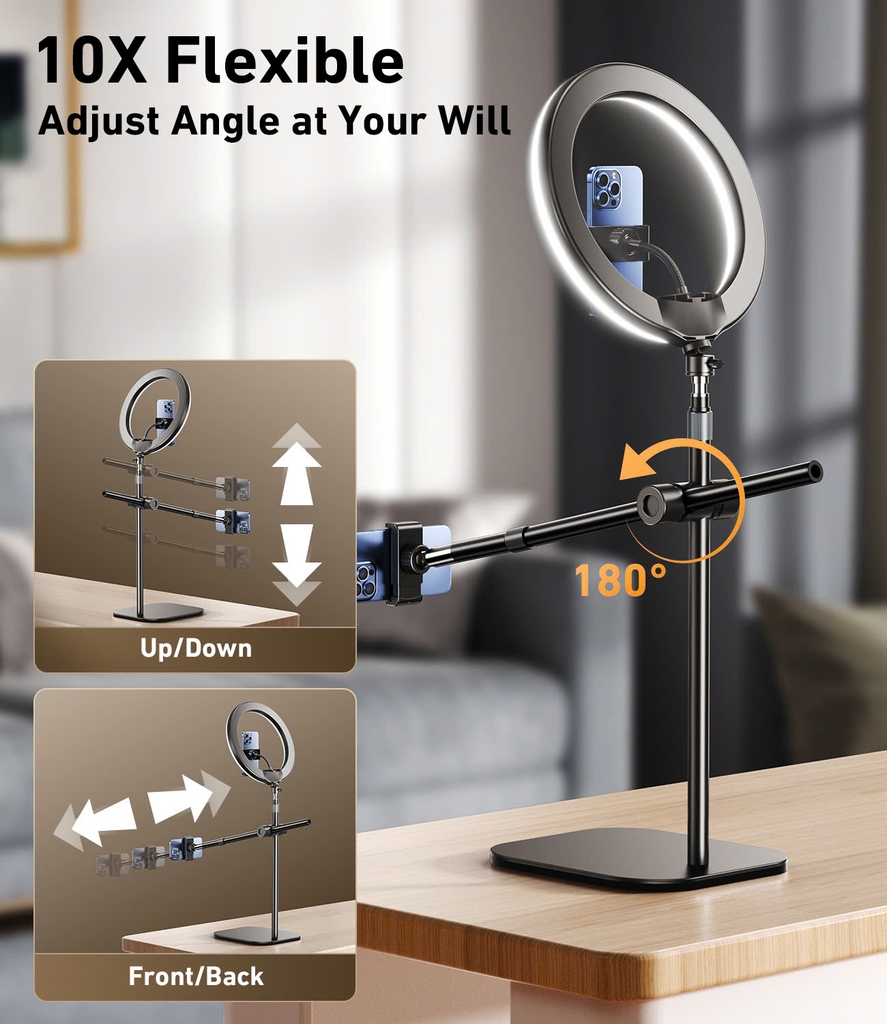 Đế giữ điện thoại để bàn RTAKO ZJ-FP02 Overhead Phone Mount 55cm (with 13'' Streaming Light & Phone Clamp)