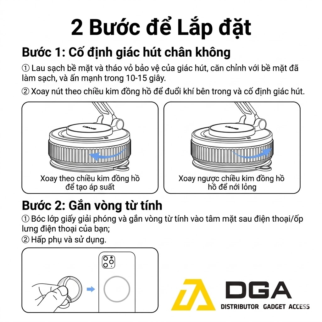 Đế Giữ Điện Thoại Hút Chân Không Từ Tính Trên Ô Tô USAMS ZJ084 (3-Axis folding, N52 Strong magnetic adsorption, 720° Rotation)