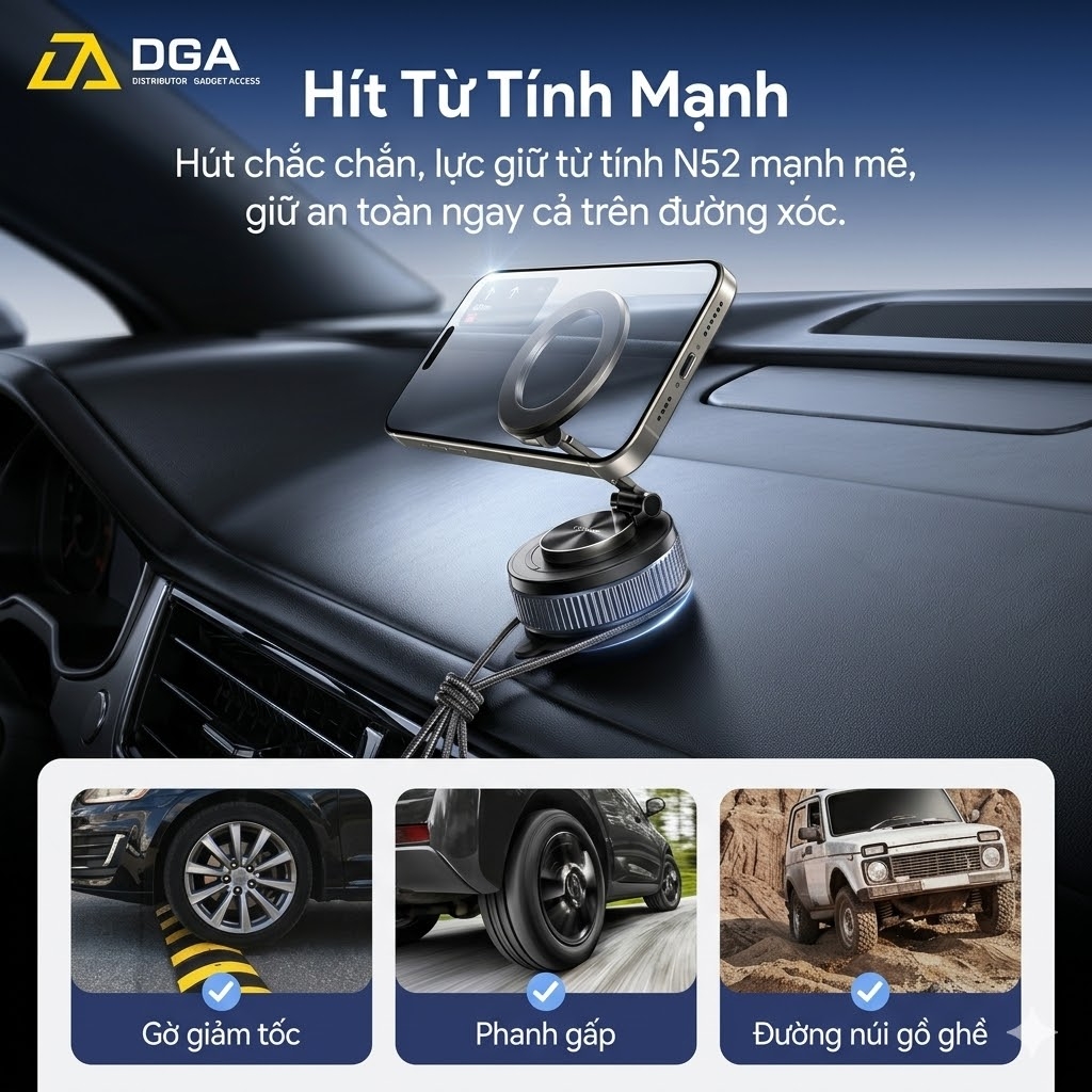 Đế Giữ Điện Thoại Hút Chân Không Từ Tính Trên Ô Tô USAMS ZJ084 (3-Axis folding, N52 Strong magnetic adsorption, 720° Rotation)