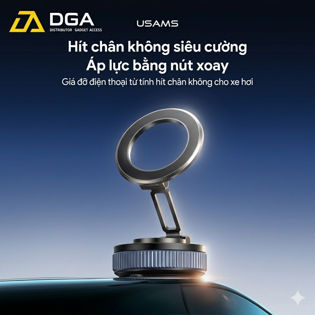 Đế Giữ Điện Thoại Hút Chân Không Từ Tính Trên Ô Tô USAMS ZJ084 (3-Axis folding, N52 Strong magnetic adsorption, 720° Rotation)