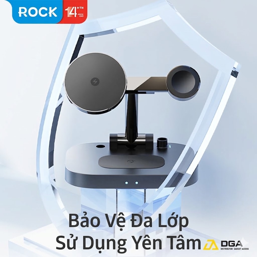 Đế Sạc Không Dây 4-in-1 15W ROCK W52 Multifunctional