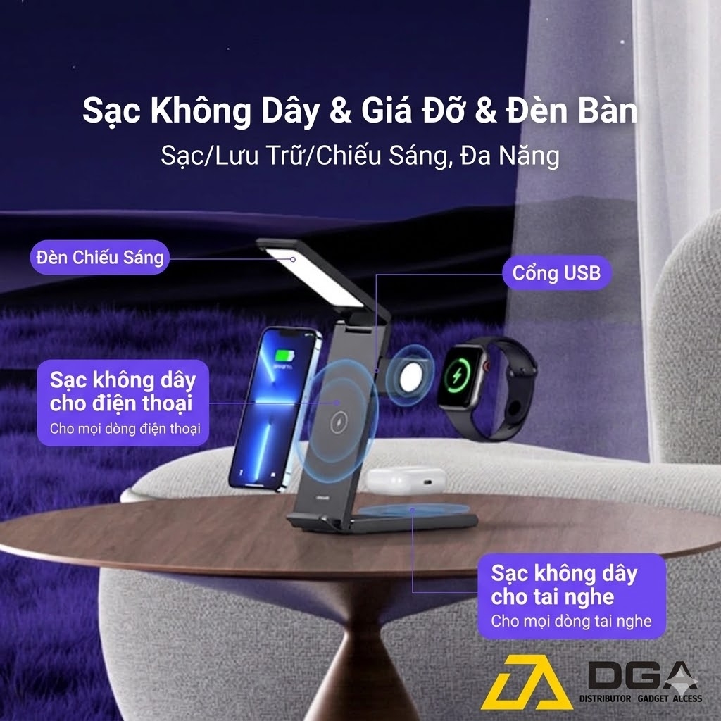 Đế sạc không dây USAMS CD181 15W 3in1