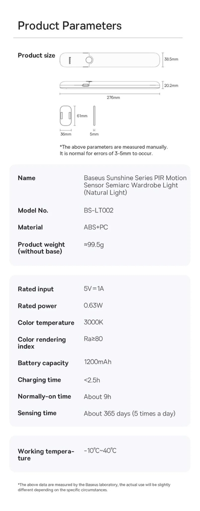 Đèn Cảm Ứng Thông Minh Baseus Sunshine Series PIR Motion Sensor Semiarc Wardrobe Light