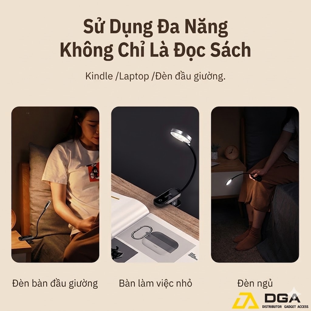 Đèn LED đọc sách kẹp bàn Baseus Comfort không dây cảm ứng pin sạc