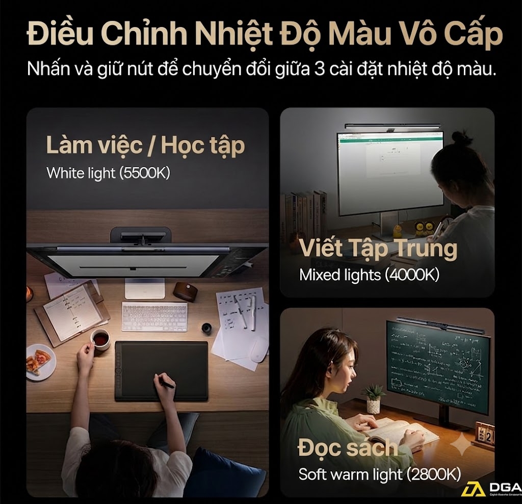 Đèn treo màn hình Baseus i-wok 3 Series Asymmetric Light Source Magnetic Screen Hanging Light (Ra > 95, i wok 3 Series)