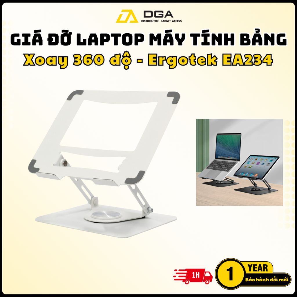 Giá đỡ Laptop 10-17 inch Xoay 360 độ ErgoTek EA 234 - Tuỳ chỉnh độ cao - Dành cho Laptop - Macbook - Ipad