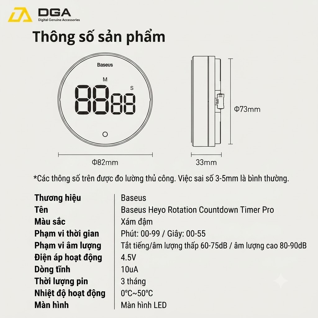 Đồng hộ hẹn giờ đếm ngược Baseus Heyo Rotation LED Countdown Timer