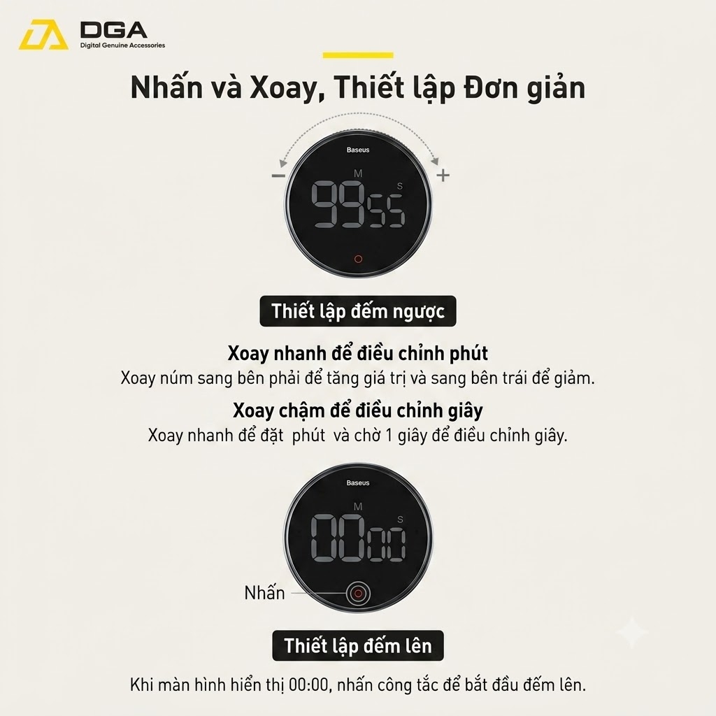 Đồng hộ hẹn giờ đếm ngược Baseus Heyo Rotation LED Countdown Timer