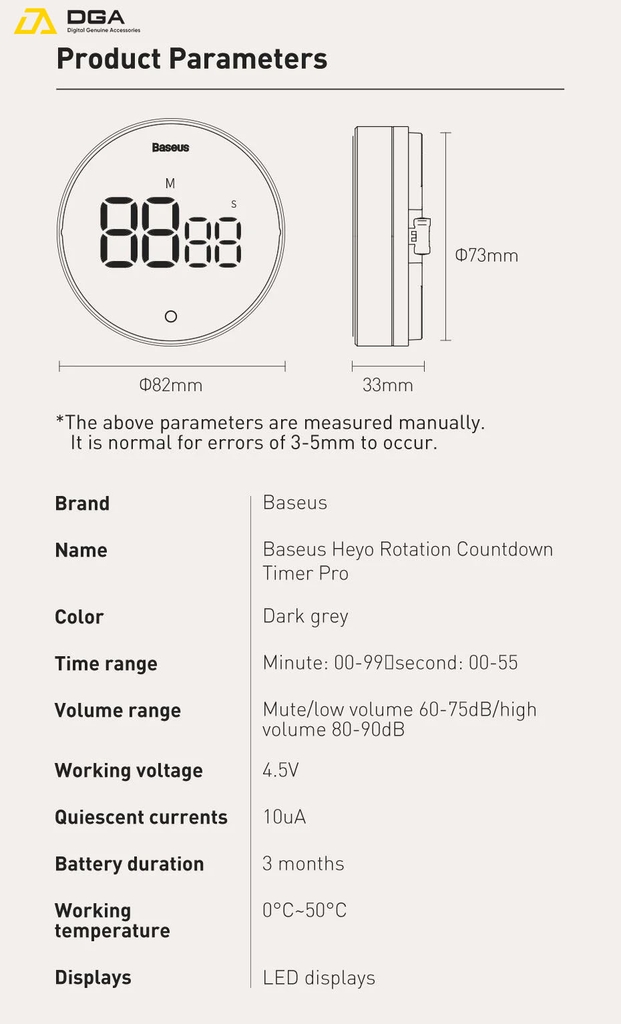 Đồng hộ hẹn giờ đếm ngược Baseus Heyo Rotation LED Countdown Timer Pro