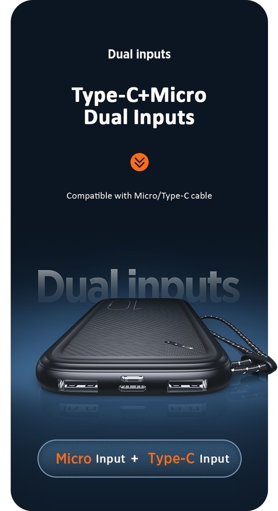 Pin Dự Phòng USAMS CD150 10000mAh 10W (Dual Input, Dual USB, Kèm Dây Đeo)