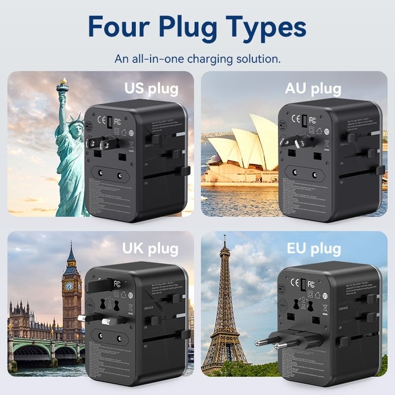 Củ sạc du lịch Vention 4 cổng sạc C+C+A+A GaN 65W Universal Travel Adapter