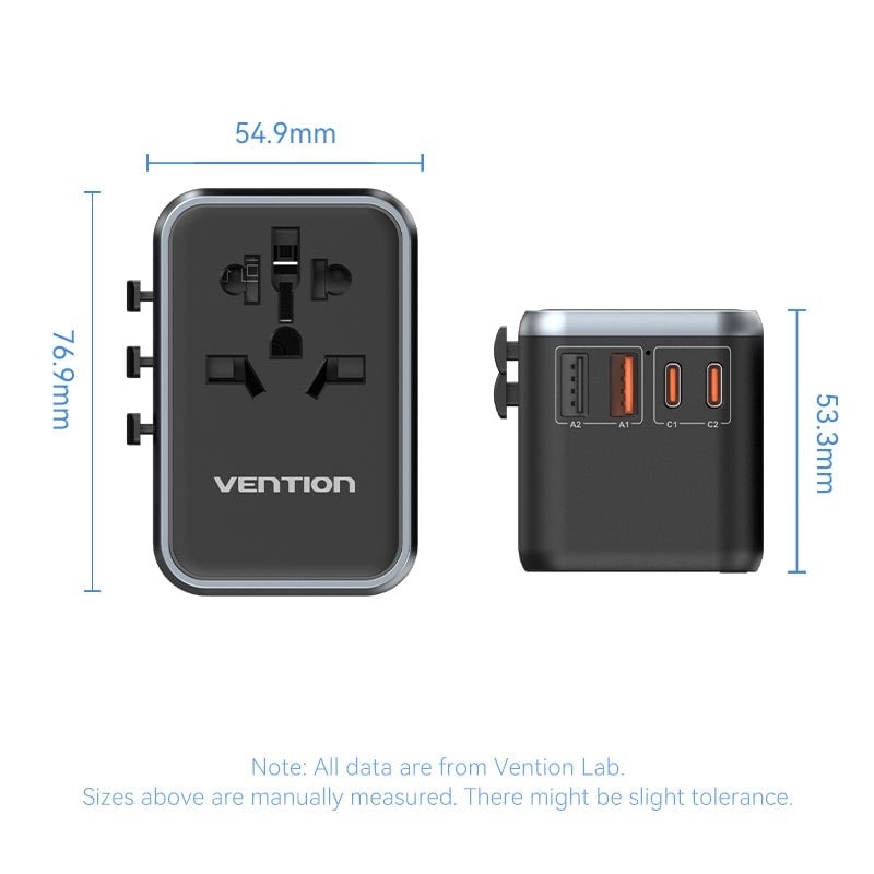 Củ sạc du lịch Vention 4 cổng sạc C+C+A+A GaN 65W Universal Travel Adapter