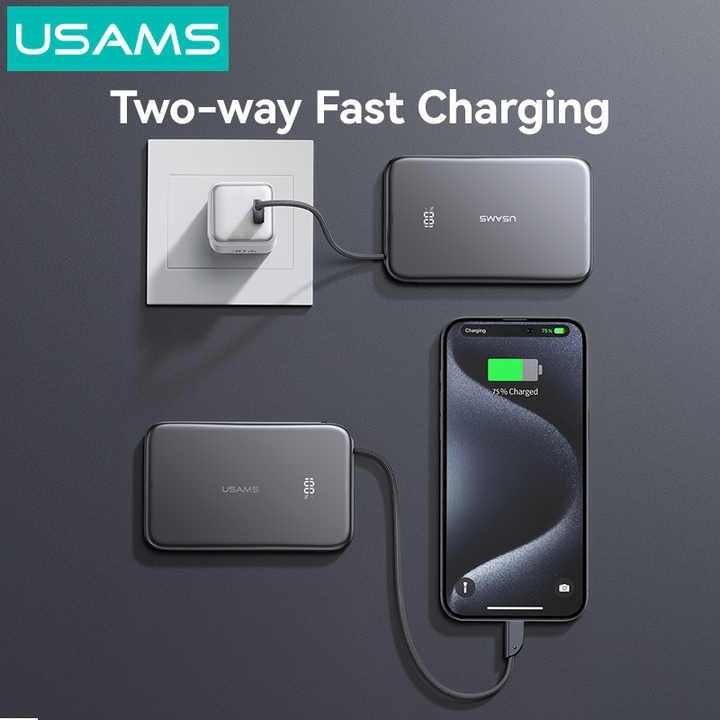 Pin sạc dự phòng USAMS CD227 20W Ultra-thin Magnetic Digital Display Power Bank With Type-C Cable - XJ Series 5000mAh