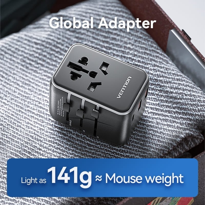 Củ sạc du lịch Vention 3 cổng sạc C+A+A Universal Travel Adapter (20W/18W/18W)