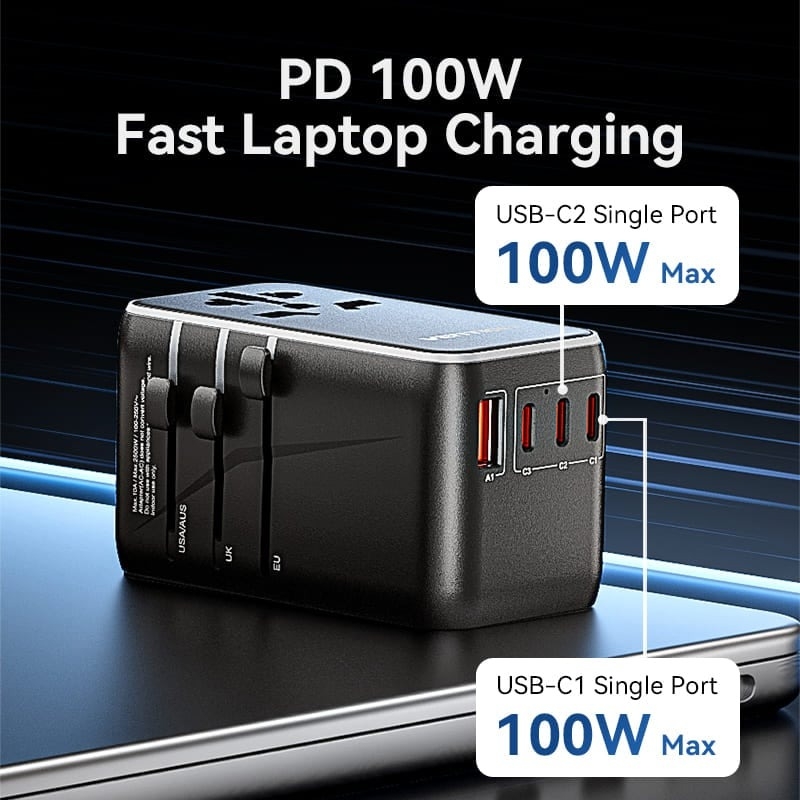 Bộ sạc du lịch Vention 4 cổng sạc C+C+C+A GaN 100W Universal Travel Adapter