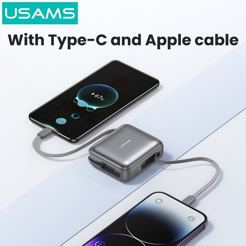 Pin Dự Phòng USAMS CD240 10000mAh 20W (Digital Display, With Dual Built-in C+Lightning Cable)
