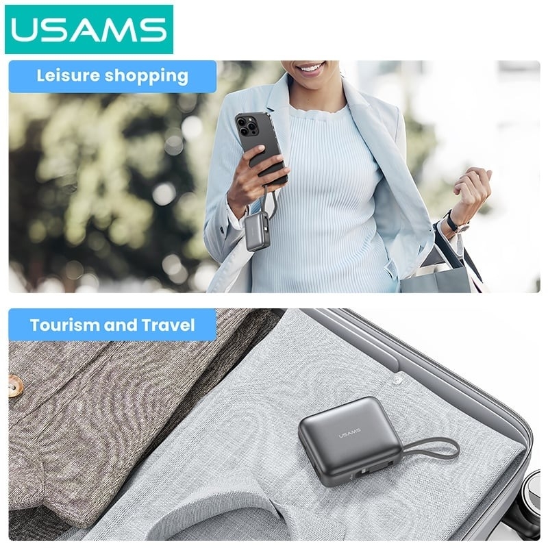 Pin Dự Phòng USAMS CD240 10000mAh 20W (Digital Display, With Dual Built-in C+Lightning Cable)