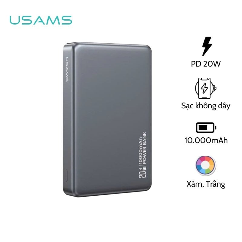 Pin Dự Phòng Không Dây USAMS CD242 10000mAh 20W (Wireless Charging 15W)