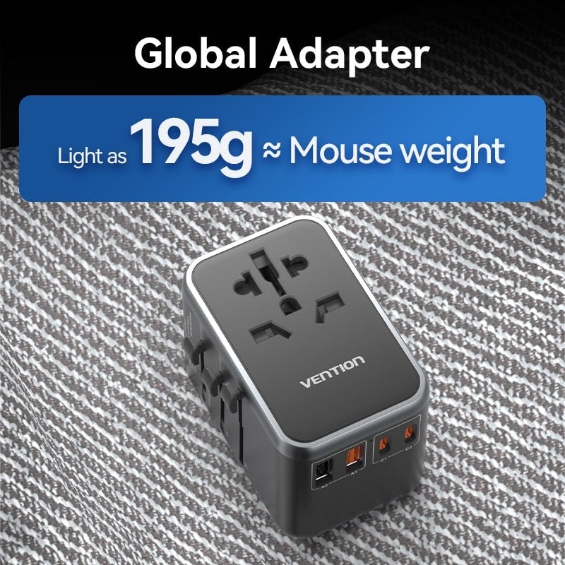 Củ sạc du lịch Vention 4 cổng sạc C+C+A+A GaN 65W Universal Travel Adapter