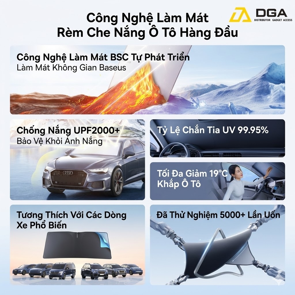 Dù Che Nắng Cửa Kính Trước Có Thể Xếp Lại Dùng Cho Xe Ô Tô Baseus GoTrip DT1 (Self-developed BSC Cooling Tech, >99.95% UV Blocking Rate, UPF2000+ Sun Protection)
