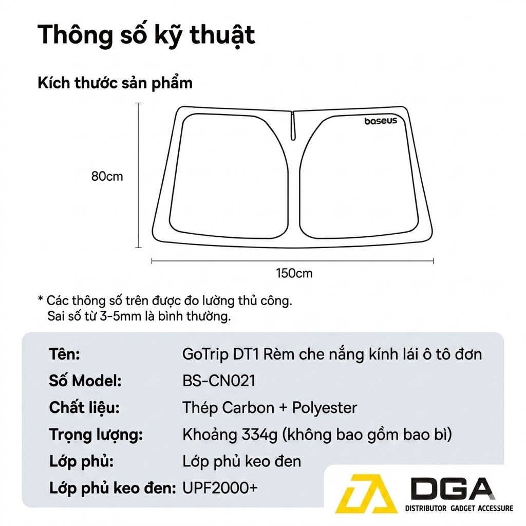 Dù Che Nắng Cửa Kính Trước Có Thể Xếp Lại Dùng Cho Xe Ô Tô Baseus GoTrip DT1 (Self-developed BSC Cooling Tech, >99.95% UV Blocking Rate, UPF2000+ Sun Protection)