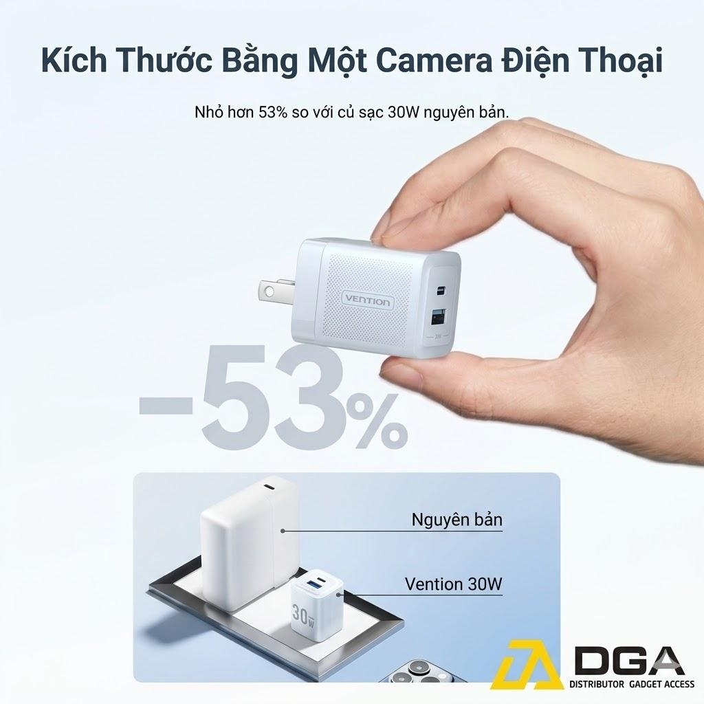 Bộ Sạc Nhanh C+A Kèm Cáp C to C VENTION FEQ 30W (GaN Charger)