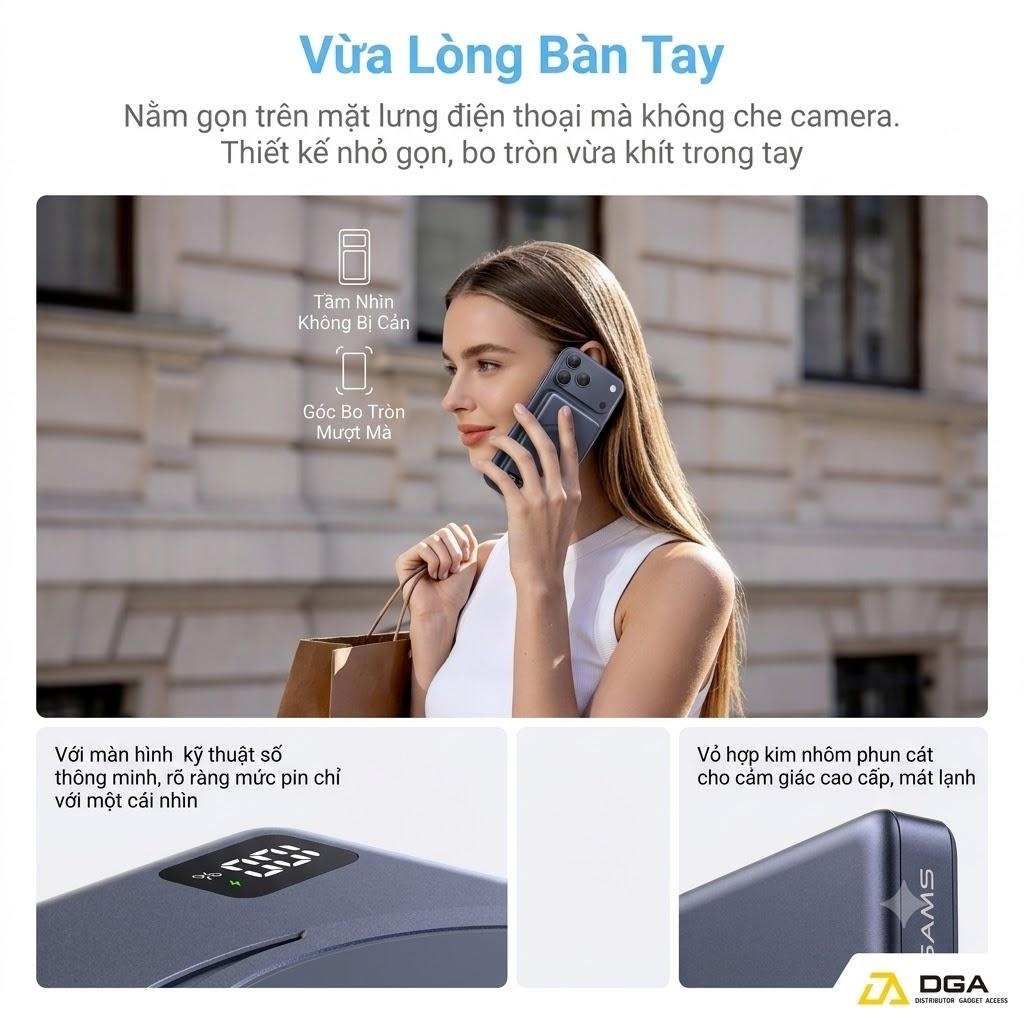 Pin Dự Phòng Không Dây USAMS CD269 10000mAh 22.5W (CCC / 3C Certification, 1*Type-C port, 15W Wireless Charging, Digital Display)