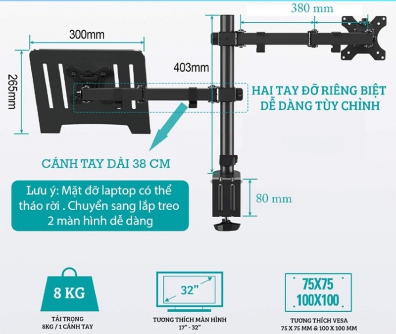 Giá đỡ màn hình, laptop Ergotek EZ4 lên đến 32 inch