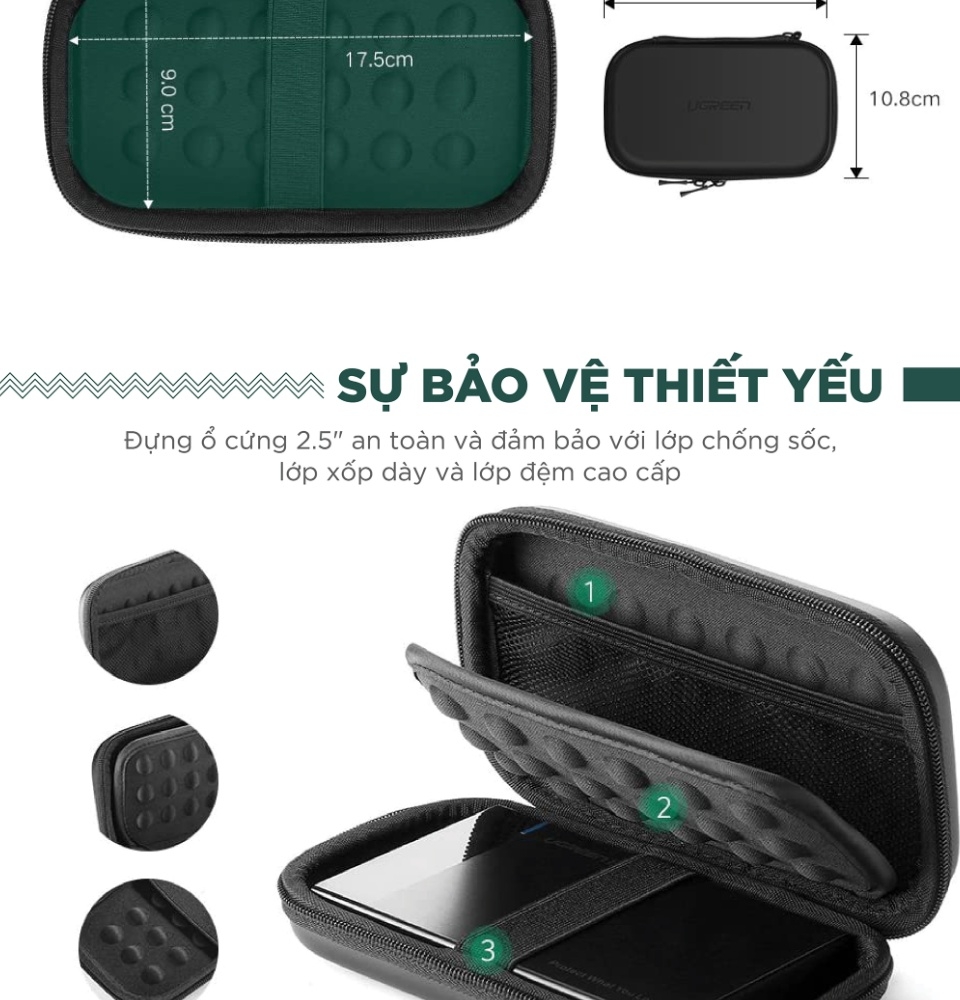 Hộp đựng tai nghe, phụ kiện UGREEN Hard Disk Case Small Size LP128